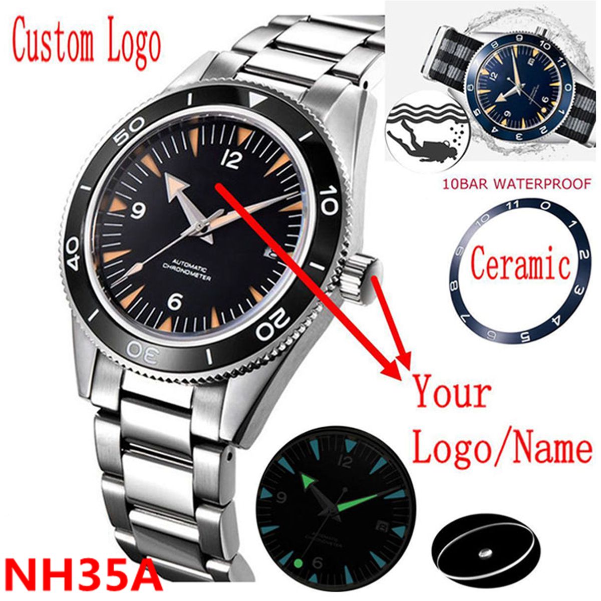 Minimalist Thin Watch - شعار مخصص NH35 ساعة يد تعمل