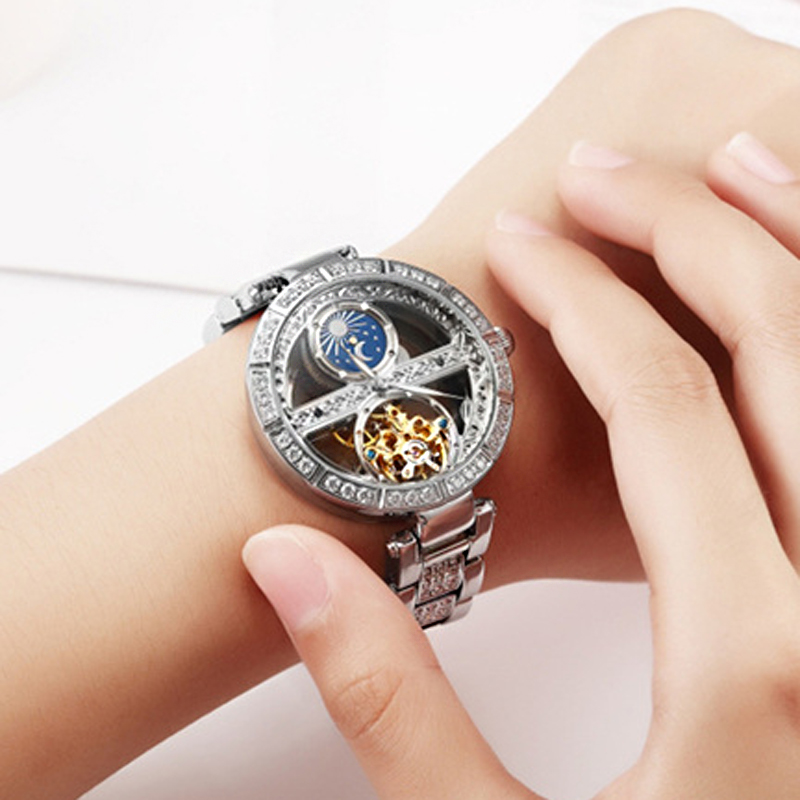 Skeleton Mechanical Watch - ساعة السيدات التلقائية امرأة فاخرة موضة