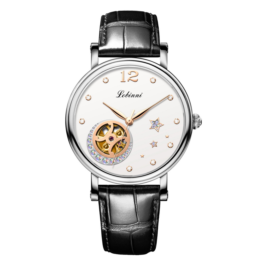 Skeleton Mechanical Watch - ساعات LOBINNI الفاخرة للنساء، ساعة أوتوماتيكية