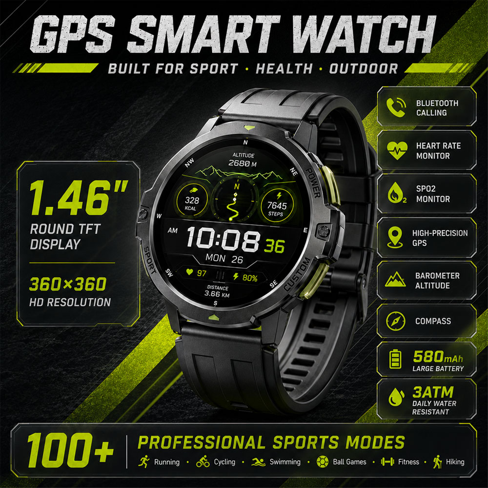 Smartwatch Sports Watches For Men - ساعة ذكية عسكرية جديدة بنظام تحديد