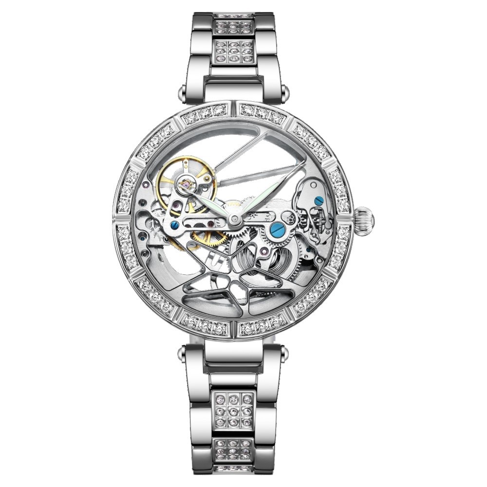 Skeleton Mechanical Watch - ساعات عصرية فاخرة بمينا فضي هيكل