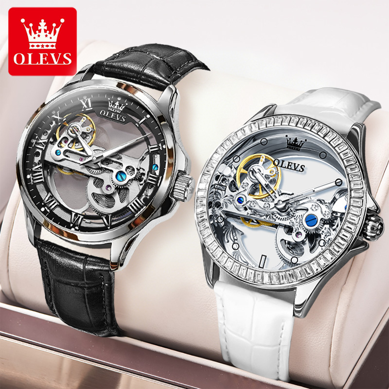 ساعات OLEVS للأزواج أصلية شفاف - مراجعة Skeleton Mechanical Watch وسعره